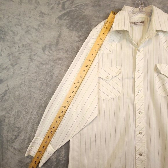 Ranchwear Mens Shirt Button Up Long Sleeve Chest Pockets Stiped Ivory 16.5 33 - Picture 5 of 13